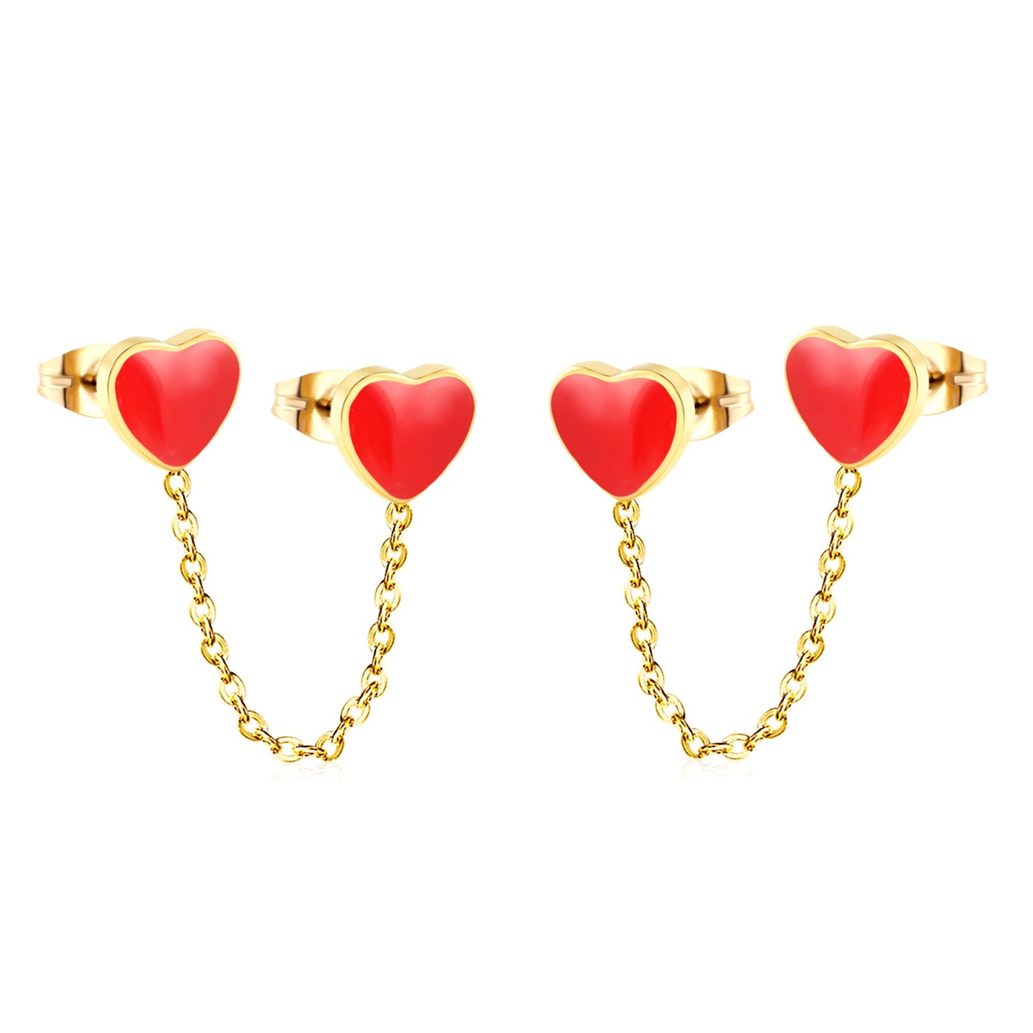 6.3*5.5mm heart shaped black/red/pink oil drops+03 cross chain 30mm accessories earrings gold color asonjewelry